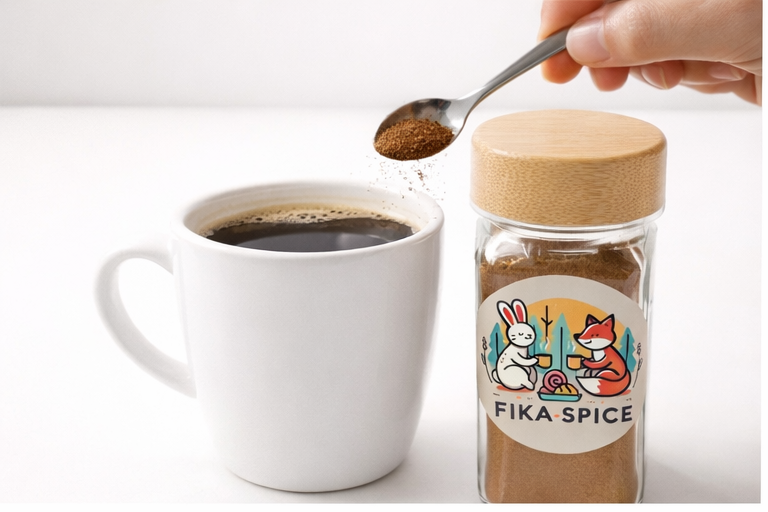 Coffee cup and Spice being added